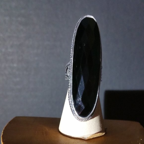BLACK ONYX  SIZE 6.5  SILVER SCROLL RING - Picture 4 of 6